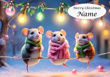 PERSONALISED CHRISTMAS Card FAIRY LIGHT MICE Daughter Granddaughter Grandson Son