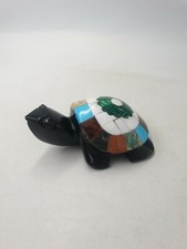 Carved Black Onyx Marble Gemstone Inlay Turtle Tortoise Mother Of Pearl Turquois