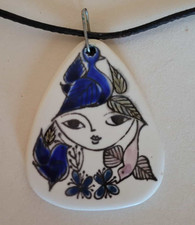 Vintage Stavanger Flint Norway Earthenware Hand Painted Pendant by Inger Waage