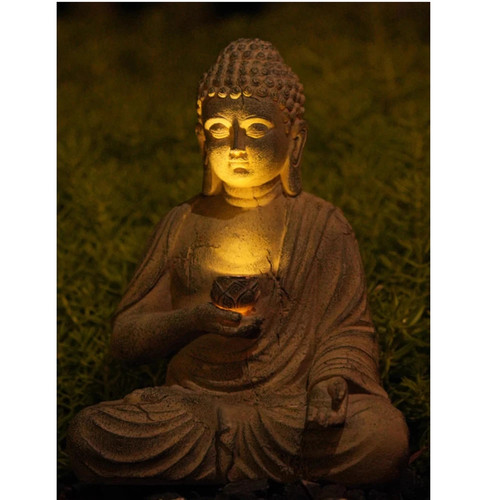 Resin solar buddha statue - resin,