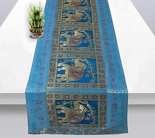 Indian silk brocade turquoise - brocade,