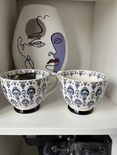 Aphorism Hand Crafted Mugs Cups Blue Floral Tea New Set Of Two.