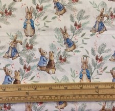 Fat Quarter Winter Peter Rabbit Christmas Ferns 100% Cotton Quilting Fabric