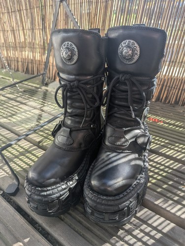 New rock mid calf - leather, goth