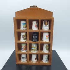 Thimble display wall unit & 12 collectable thimbles different subjects see photo