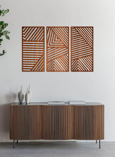 Piece geometric wood wall - 3-piece,