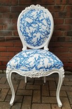 BESPOKE, STUNNING ANTIQUE ROCOCO WHITE /BLUE FRENCH SALON BOW ACCENT CHAIR
