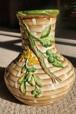 Myott Art Deco Vintage Hand Painted Basket Weave Vase