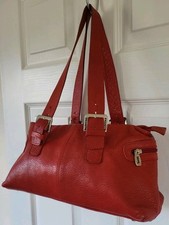 Valentina Italy Red Genuine Leather Shoulder Bag Grab Bag Handbag