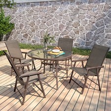 2-Color Dining Table Tempered Glass Top Steel Frame Bistro Coffee End Side Table