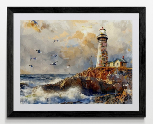 Lighthouse seascape framed - lighthouse,