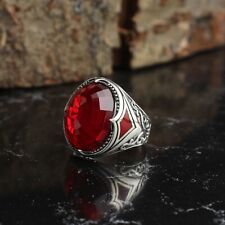 Handmade Pure 925 SILVER men Ring Red Crystal Gemstone stone