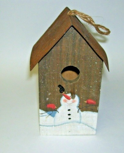 Wooden bird house - bird, snowman