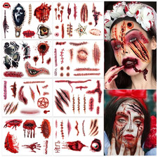 8 Sheets Waterproof Zombie Vampire Halloween Scar Tattoo Stickers