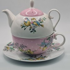 Katie Alice Bird Song Tea for One Teapot Cup and Saucer Set