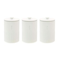 Canister Set Coffee Tea Sugar Ivory Ribbed Airtight 1.35L Containers Storage 3pc