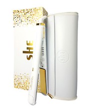 SHE ORIGINAL ICE WHITE GOLD TITANIUM HAIR STYLER & HEAT RESISTANT ROLL BAG 2025