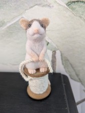 HANDMADE CRAFTED NEEDLE FELTED ANIMAL OOAK MOUSE  SAT ON COTTON REEL