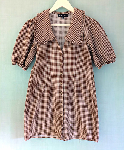 Motel brown white gingham - motel,