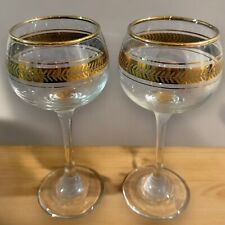 Pair of 1950's Gold Decorated Hock Wine Goblets Glasses