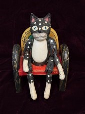 Vtg Folk Art Cat Wooden Hand