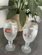 2 X Stella Artois Special Edition Festive 33cl Frosted Beer Glasses Brand New