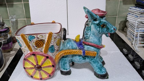 Italian pottery donkey cart - italian, &