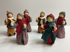6 Hand Made Christmas Carol Singers, Paper Mache Figures, 11cm, Collectible, VGC