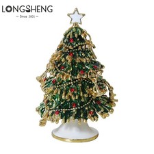 Christmas Tree Trinket Box Hinged Rhinestone Jeweled Colorful Enamel Ring Box