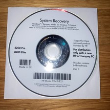 HP 6200 Pro/8200 Elite Windows 7 64-bit Recovery Media Disc 1 PN: 631431-B23