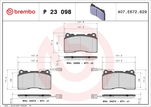 Fits brembo 098 - p, ham