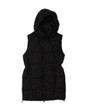ZARA Womens Hooded Padded Gilet UK 10 Small Black Polyester DU24