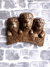 STONE SHARPEI SHAR- PEI HEAD DOG DOGS WALL BRONZED HANGING PET PLAQUE