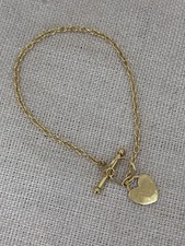 VINTAGE IBB 9ct gold chain heart charm bracelet 6mm wide 1.85g 375 Italy