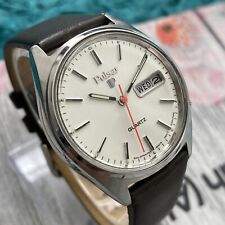 Pulsar Watch Y513 Mens Vintage 1980 Silver Dial Day Date Steel 36mm Case