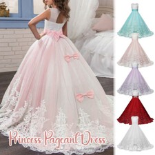 Birthday Princess Pageant Lace Fluffy Dress Gown Kids Wedding Party Frock Dress