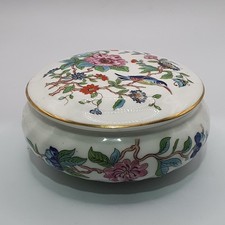 AYNSLEY PEMBROKE BONE CHINA TRINKET BOX with LID VGC Multicoloured Flowers Bird