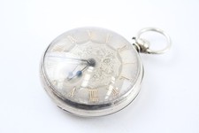 Antique .925 Silver Open Face Fusee Pocket Watch Key Wind Working