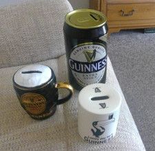 3 Guinness Money Boxes Collectable Guinness Can ( Tin ) + 2 Ceramic