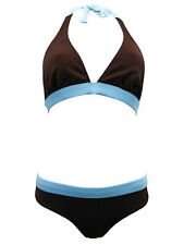 3 Suisses brown and blue colour block triangle bikini set Size 10 New