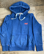 The Superdry orange label kids girls boys blue hooded hoodie jumper size Large