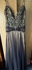 Tony Bowls Beaded Evening Gown Dress Size 8 Black Nude Formal Prom Pageant