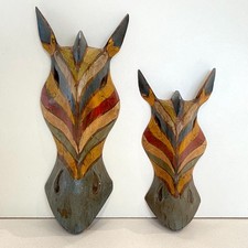 Wooden Zebra Wooden Carved And Painted Rustic Wall Masks SET OF 2.....