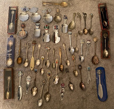 JOB LOT BUNDLE 45 ASSORTED VINTAGE COLLECTABLE TEASPOONS SCOTLAND USA CANADA Etc