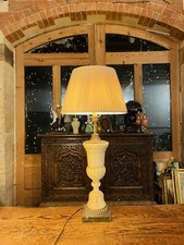 Large Neo- Classical Style Carved Alabaster & Brass Table Lamp