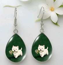 Cute Green Westie Dog Earrings
