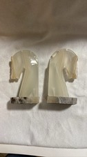 Onyx Marble Horse Head Bookends Set Hand Carved White Tan Knight 6.5