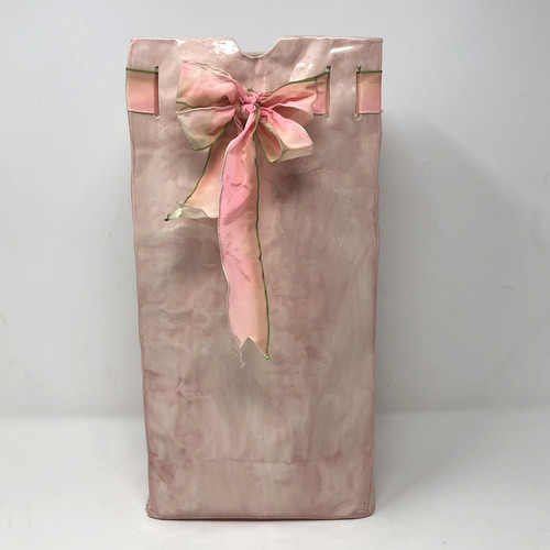 Ceramic paper bag vase pink - ceramic,