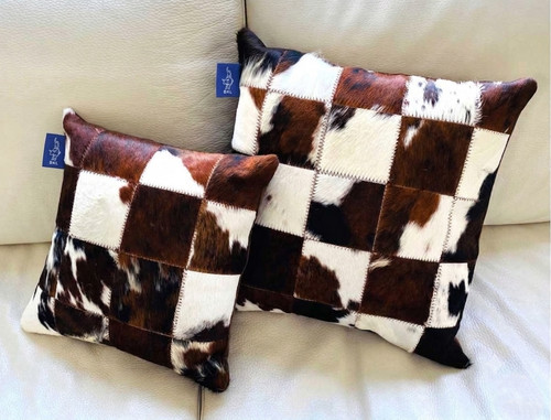 Real cowhide patchwork cushion - cowhide,