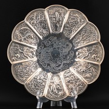 Antique Chinese Export Solid Silver Tray Dragon Immortal Qing 19th Century